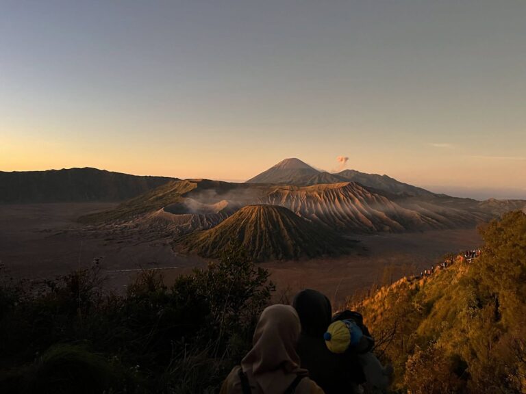 Mount Bromo and Mount Batok in the warm light before sunrise