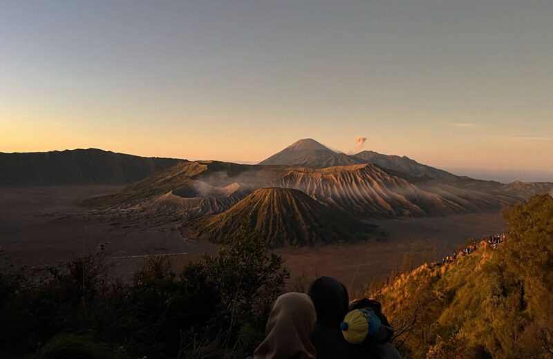 Mount Bromo and Mount Batok in the warm light before sunrise