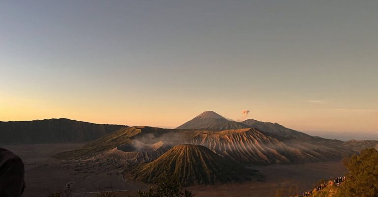 Sunrise light on Mount Bromo, Mount Batok and Mount Semeru seen from the viewpoint