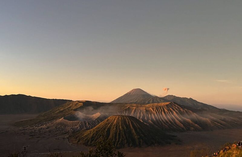 Sunrise light on Mount Bromo, Mount Batok and Mount Semeru seen from the viewpoint