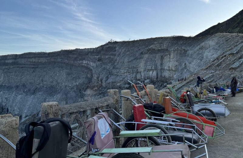 Sulfur miners carts at the rim of Kawah Ijen
