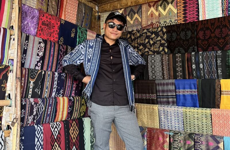 A traditional Sasak weaving shop with colourful songket cloth