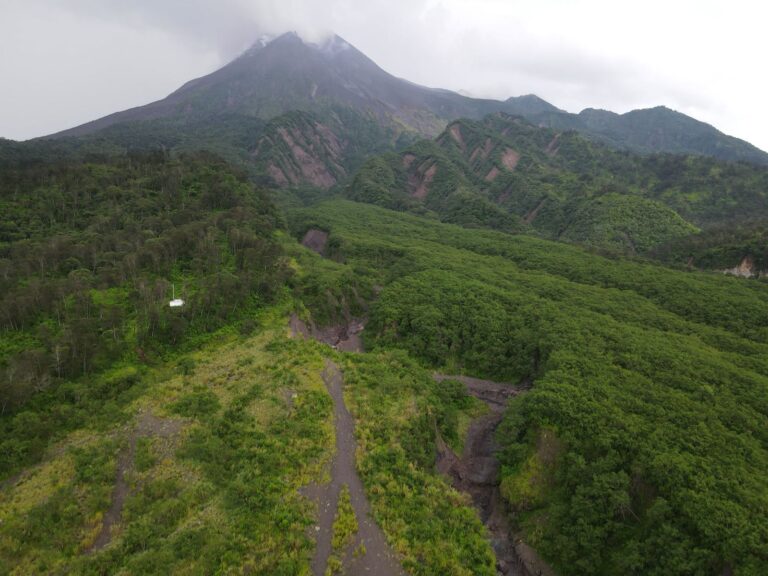 The slopes of Mount Merapi seen from the air