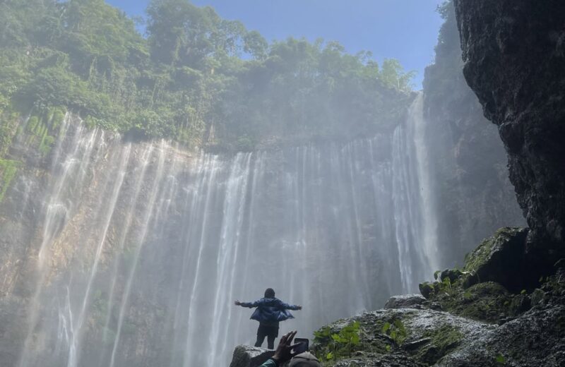 Tumpak Sewu waterfalls seen from the rocks near the base