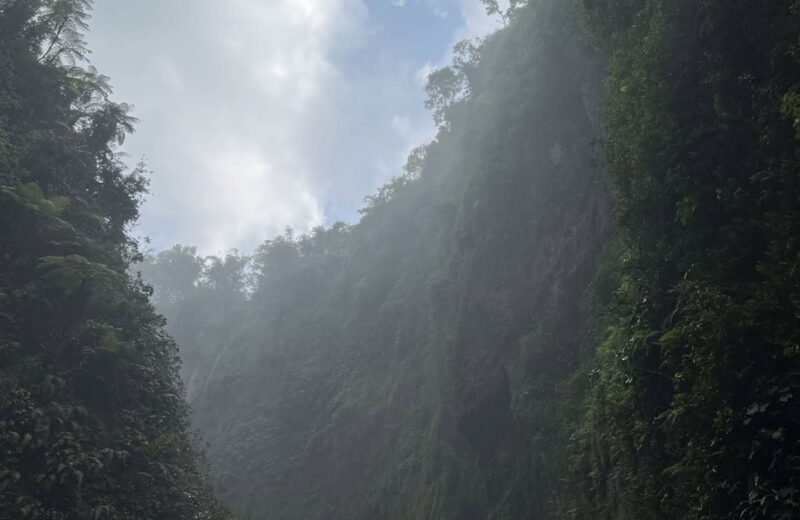 Misty gorge below the Tumpak Sewu waterfalls
